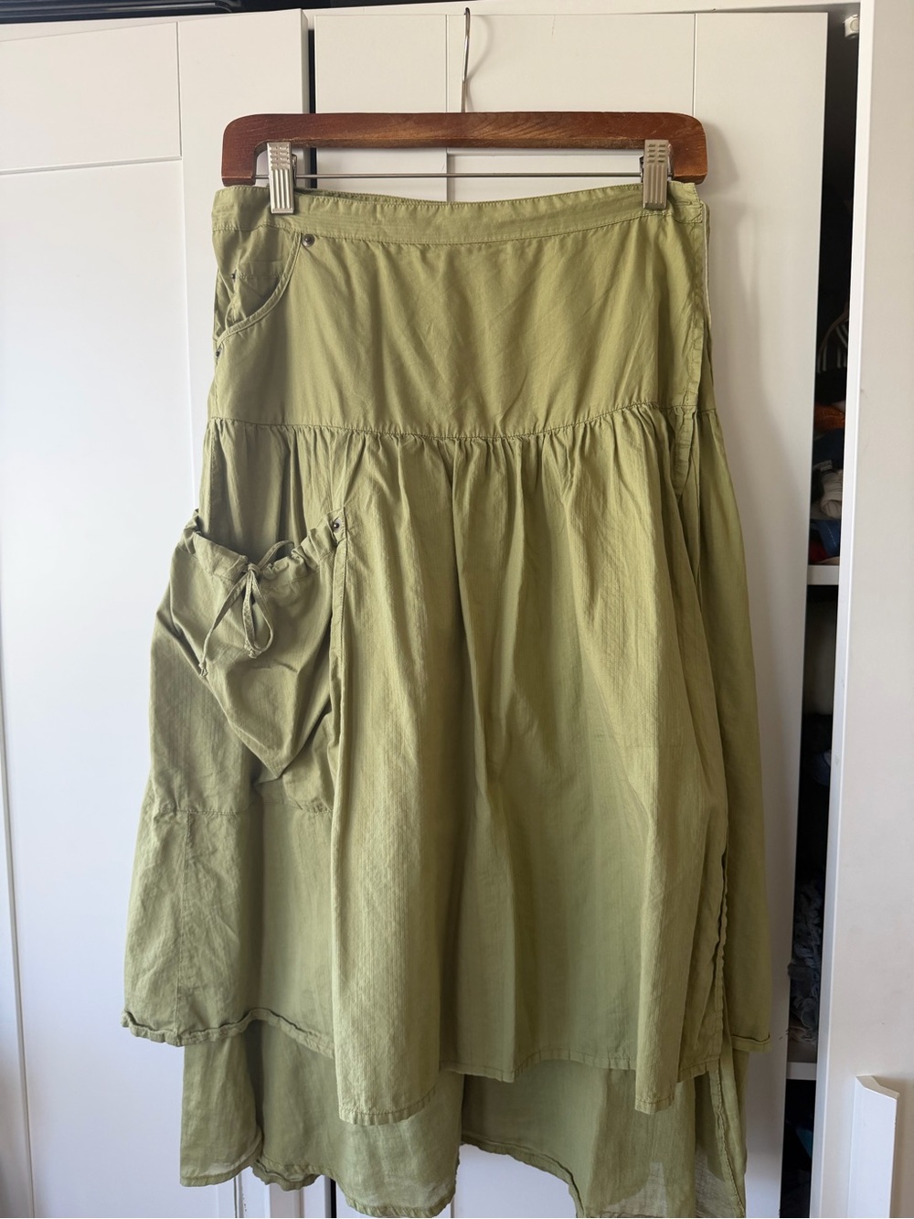 Vintage Olive Green Tiered Maxi Skirt